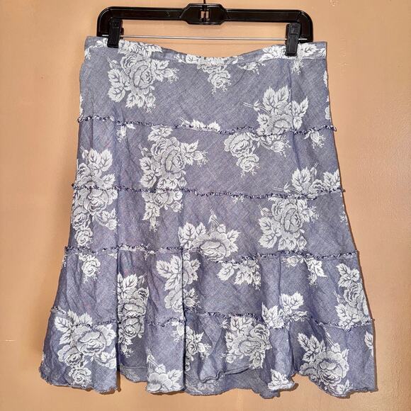Studio West Apparel Women's Blue Floral Midi Skirt - Size Large - Picture 1 of 7